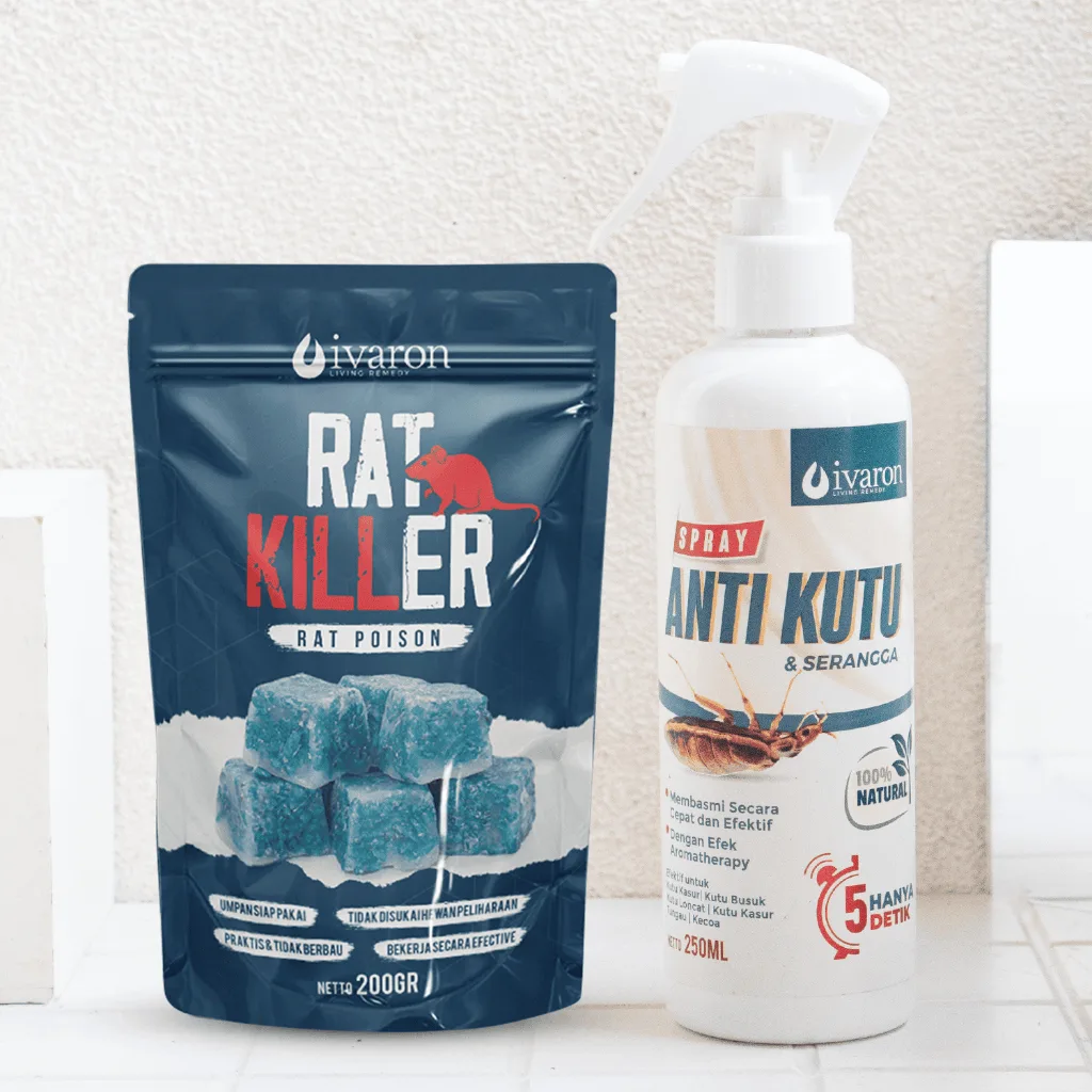 IVARON Paket 3 Anti Kutu Kasur Tungau 250ml Spray & Rat Killer Racun Tikus Mati Kering 200gr