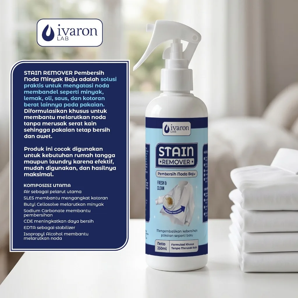 IVARON Stain Remover Pembersih Noda Baju Cair Penghilang Noda Minyak Membandel Pakaian Serbaguna