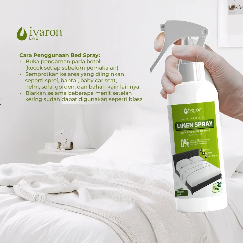 IVARON Linen Spray Spa Therapy Pengharum Sprei Kasur Anti Bacterial Anti Tungau 250ml