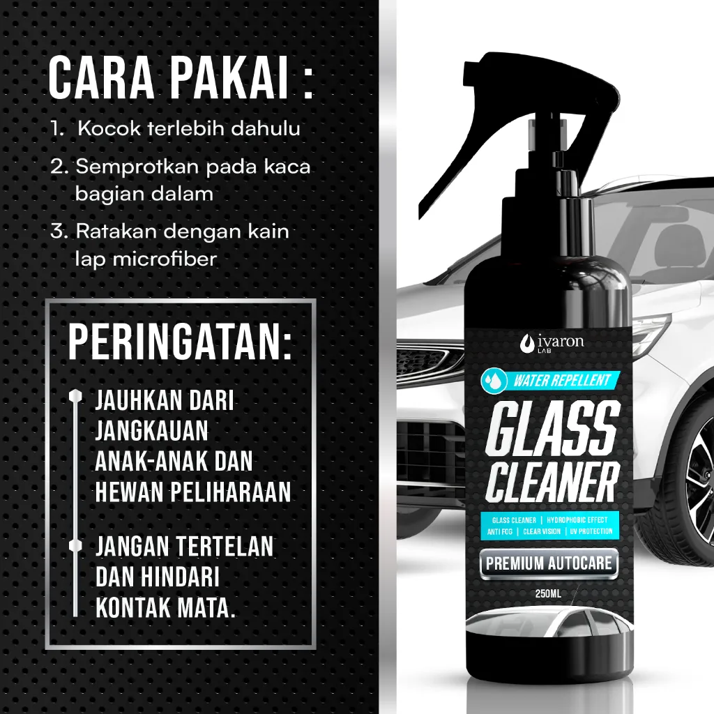 IVARON Paket Pembersih Jamur Kaca Mobil dan Jendela Spray 250ml + Refill 250ml Glass Cleaner