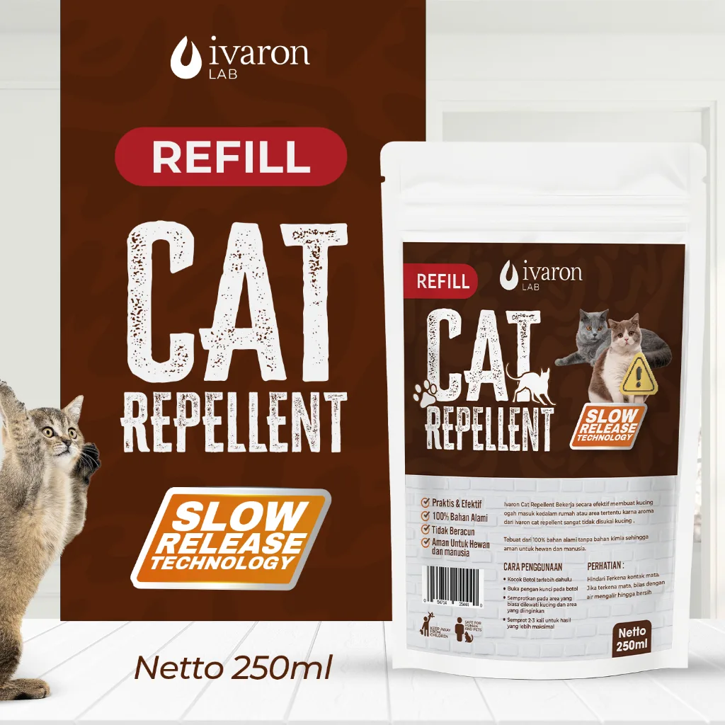 IVARON Paket Pengusir Kucing Cat Repellent Spray 250ml + Refill 250ml Semprotan Anti Kucing Ampuh