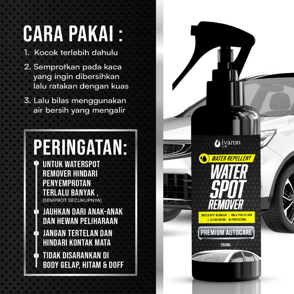 IVARON Pembersih Jamur Kaca Mobil 250ml - Water Spot Remover