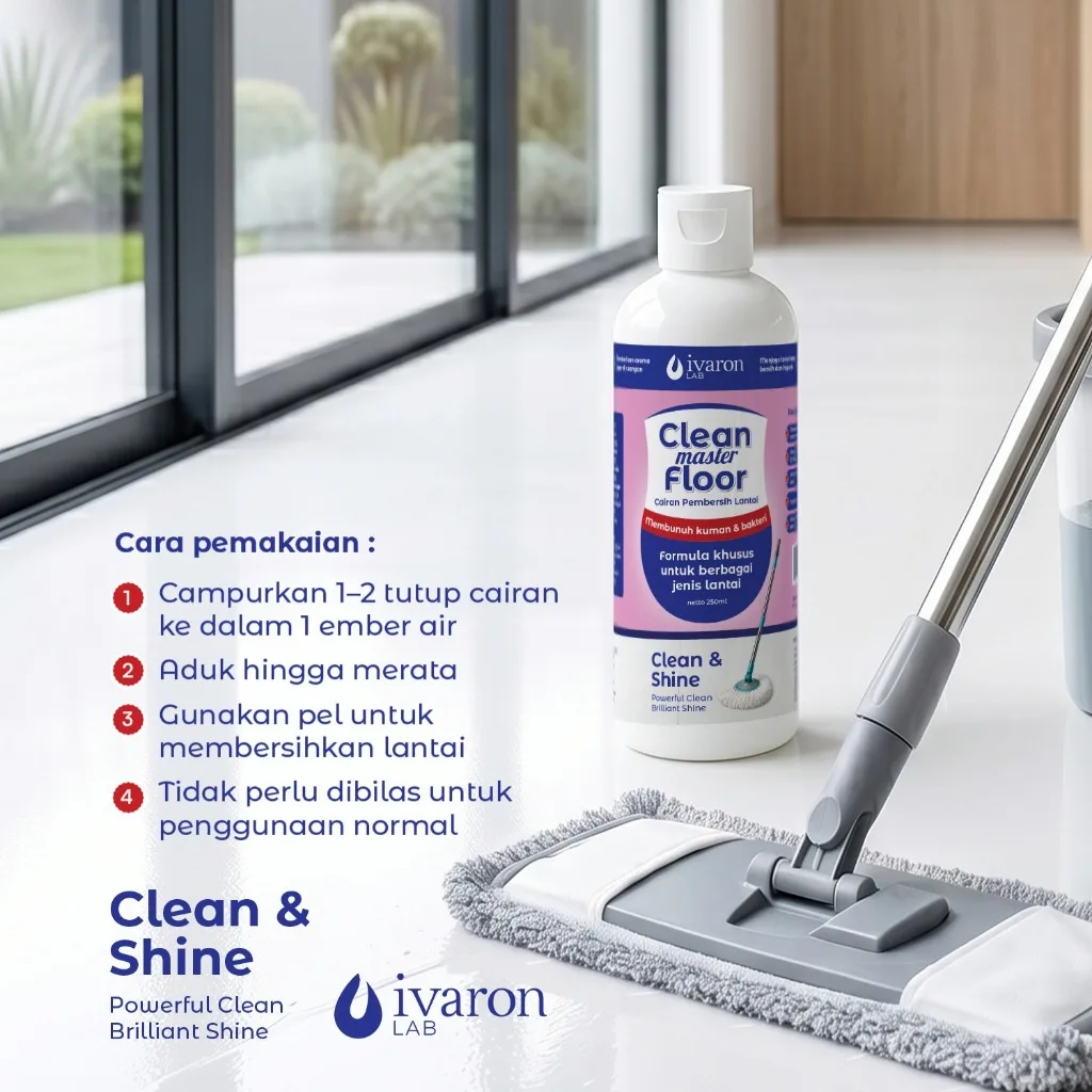 IVARON Clean Master Floor 250ml Cairan Pembersih Lantai Pembunuh Kuman Bakteri Clean Shine