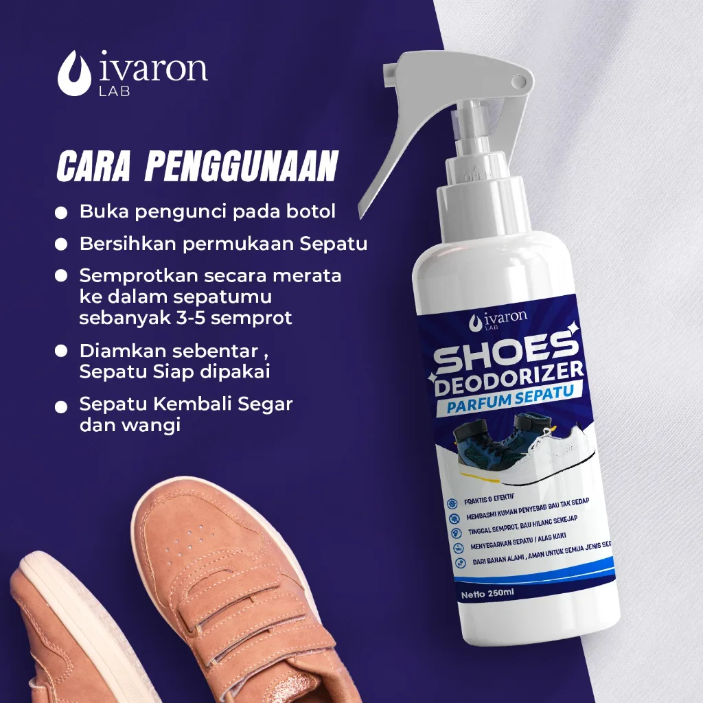 IVARON Parfum Sepatu Shoes Deodorizer Anti Bau Dan Bakteri Penghilang Kaki Pewangi Sepatu Foot Spray