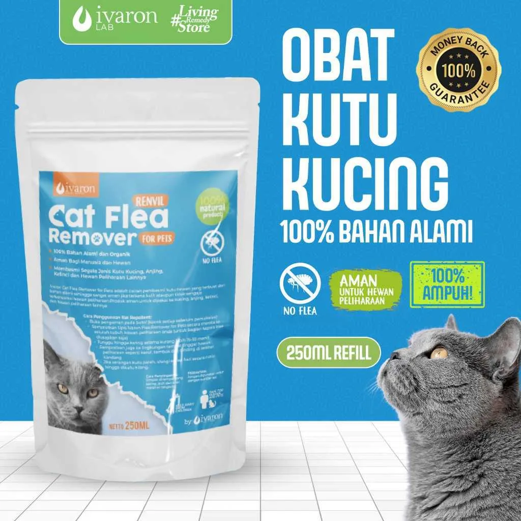 IVARON Paket Obat Kutu Kucing dan Anjing Spray 250ml + Refill 250ml Cat Flea Ampuh Aman Jika Terjilat