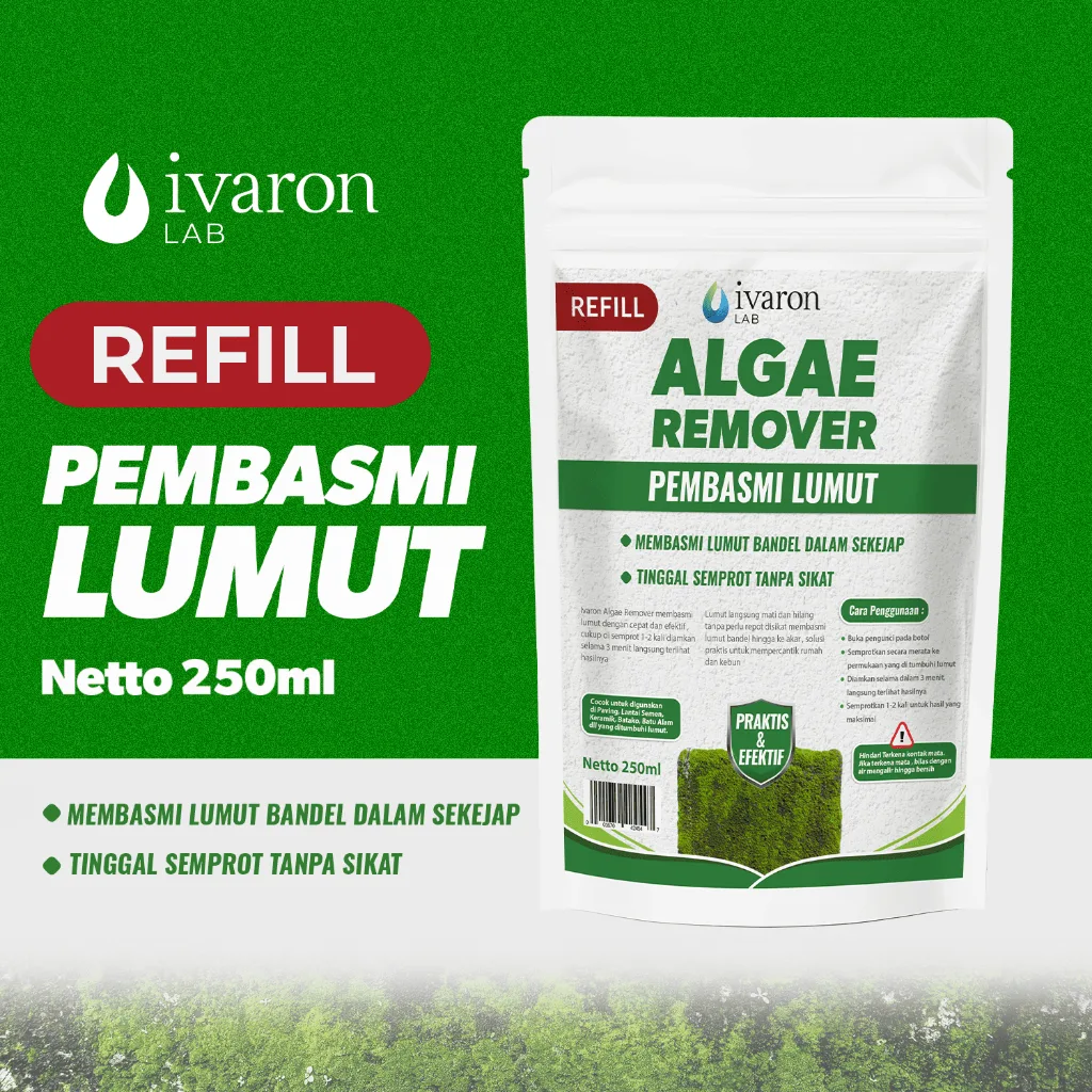 IVARON Paket Pembersih Lumut Lantai Semen Spray 250ml + Refill 250ml Anti Jamur dan Mold Algae Remov