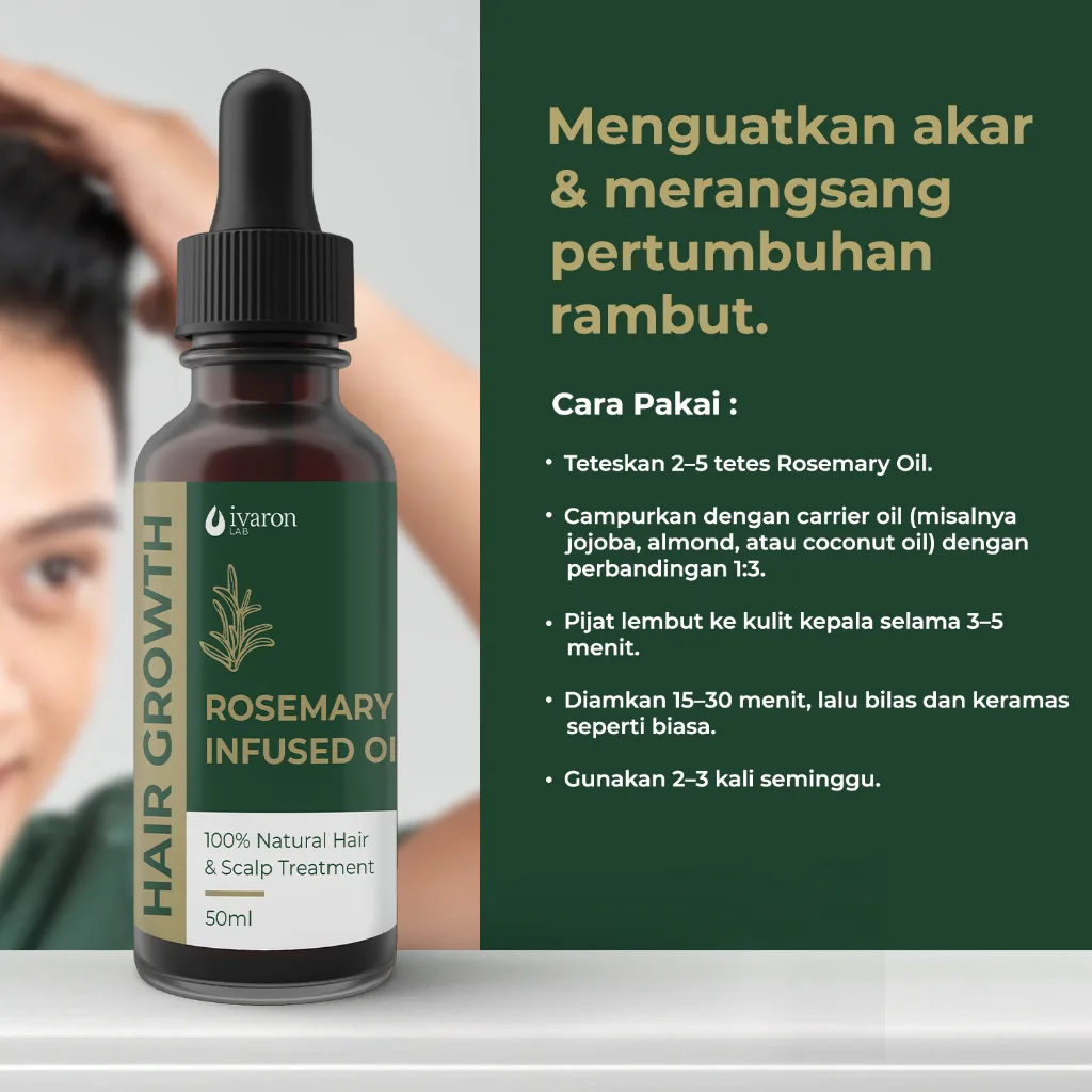 IVARON Rosemary Hair Growth Oil | Anti Rontok & Perawatan Kulit Kepala Alami 100% Natural 50ml
