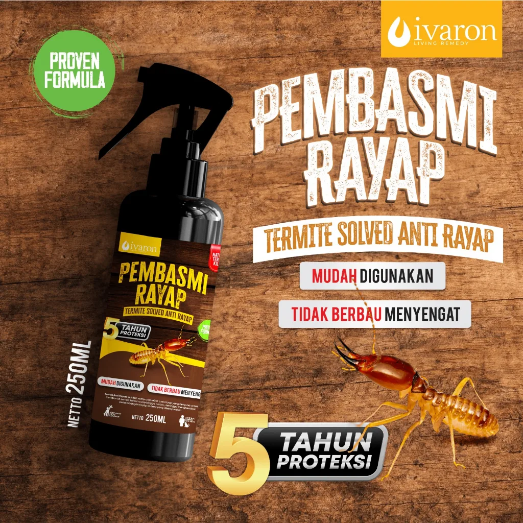 IVARON Paket Obat Anti Rayap Spray 250ml + Refill 250ml Cairan Anti Rayap Kayu dan Tembok Ampuh