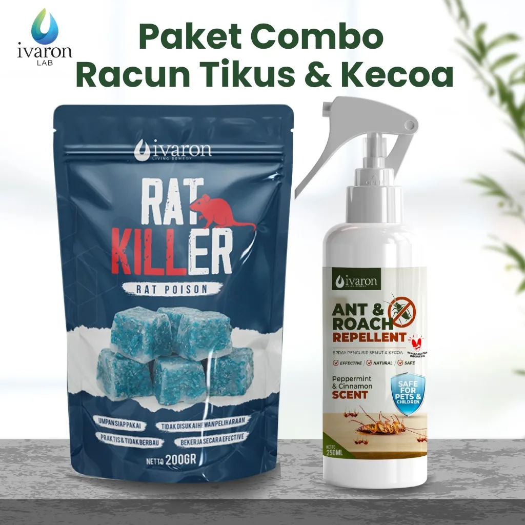 IVARON Paket Rat Killer Racun Tikus Mati Kering & Pembasmi Semut Serangga Kecoa
