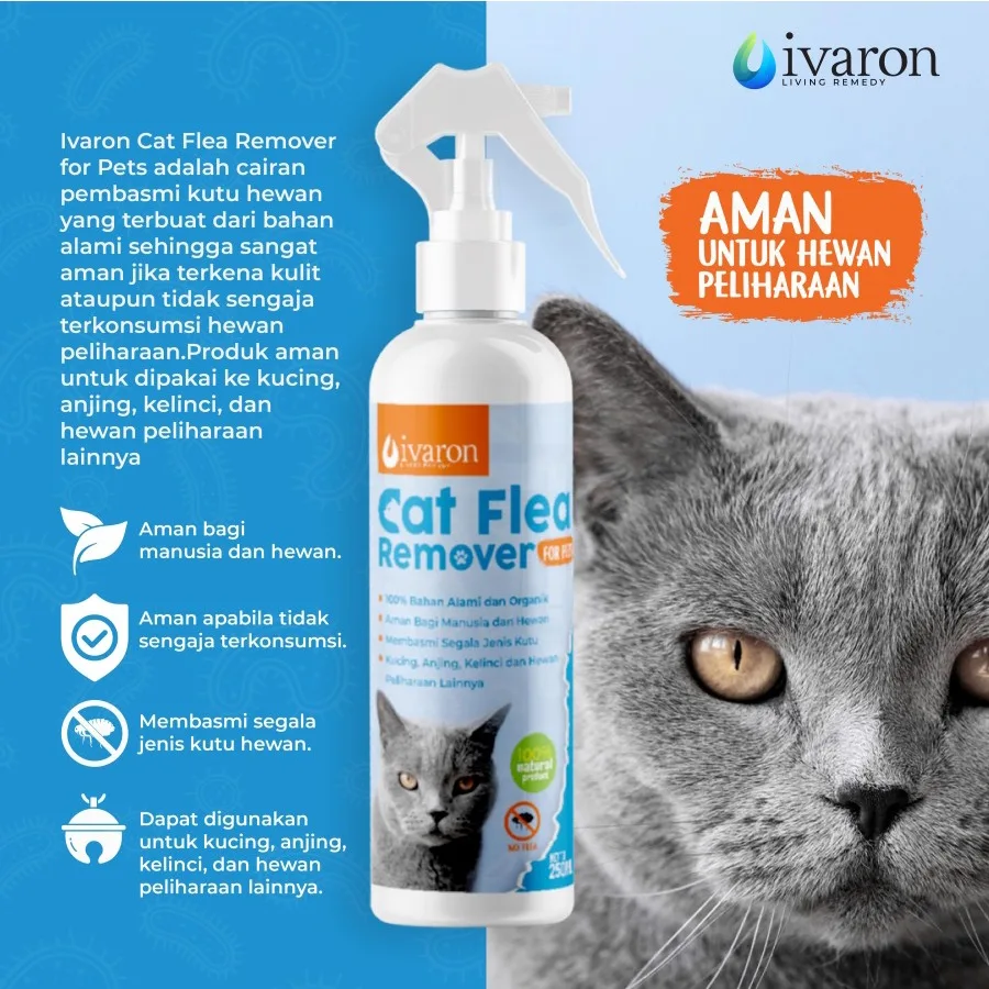 IVARON Obat Kutu Kucing Spray Flea Remover Pembasmi Kutu Hewan Aman Jika Terjilat 250ml