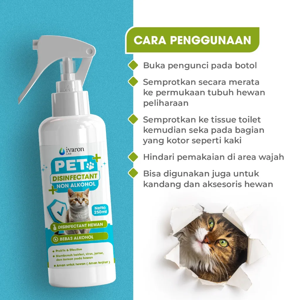 IVARON Paket Disinfektan Kucing & Anjing Aman Dijilat Basmi Virus & Bakteri Obat Kutu Kucing Kandang