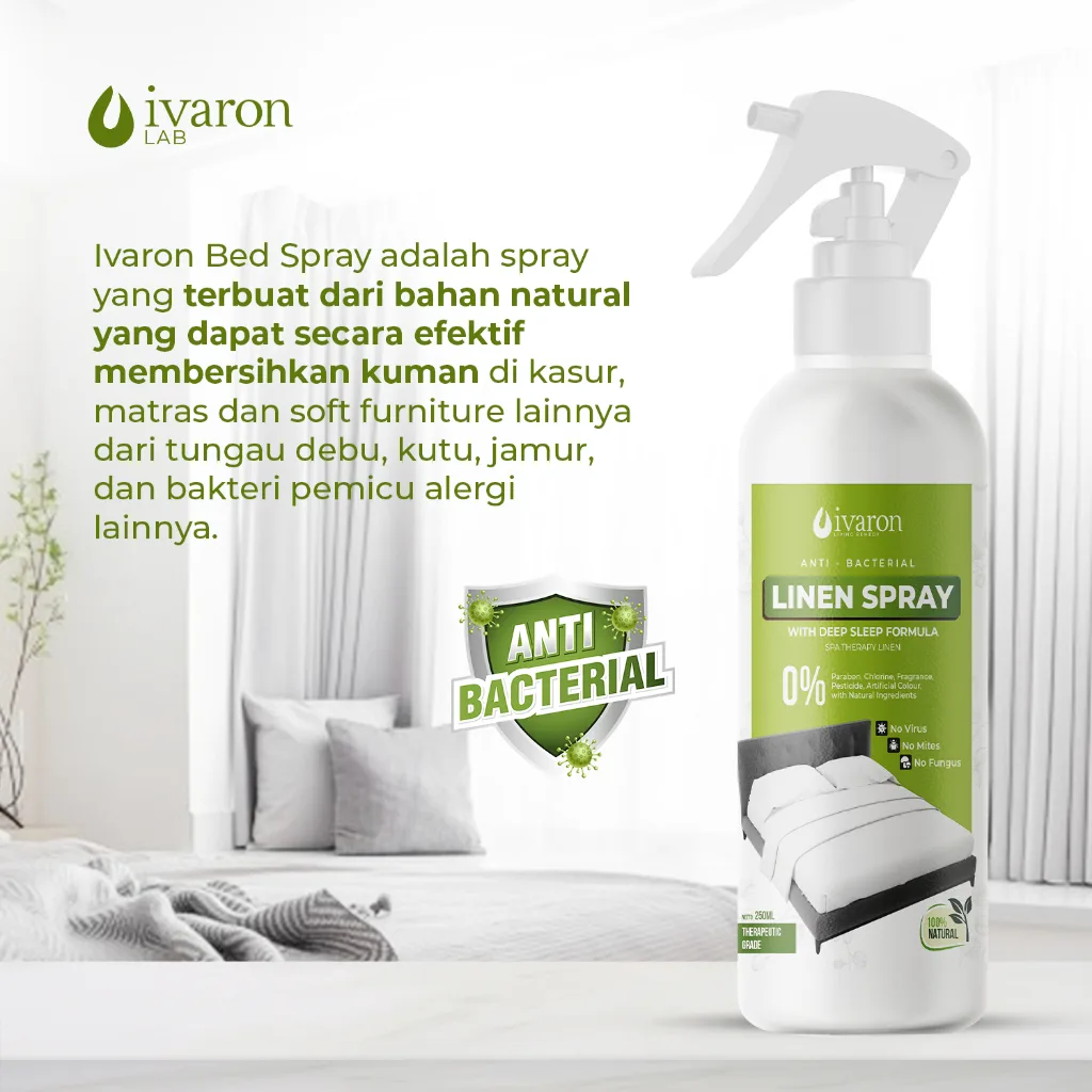 IVARON Linen Spray Spa Therapy Pengharum Sprei Kasur Anti Bacterial Anti Tungau 250ml