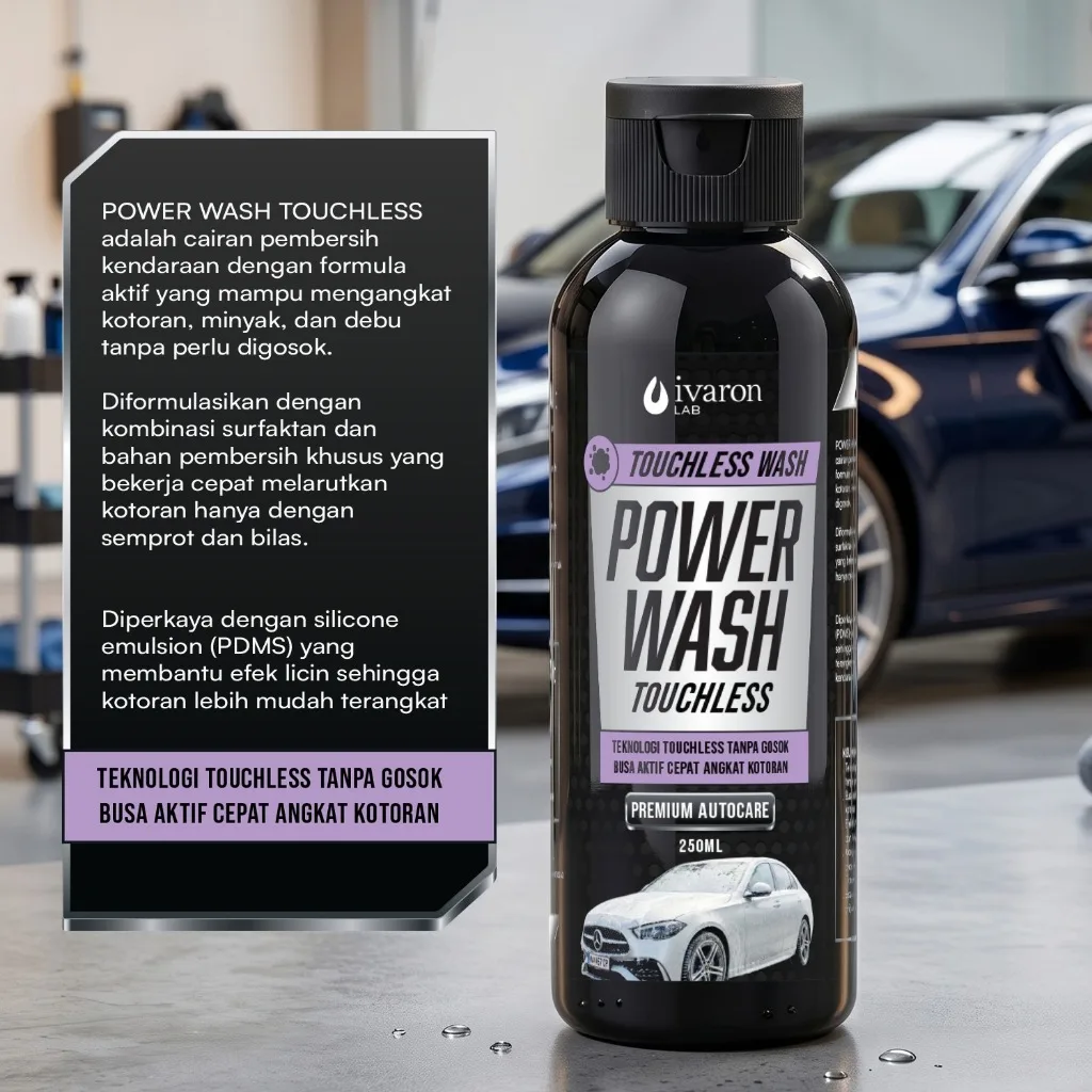 IVARON Shampoo Mobil Motor Touchless 1L Sabun Cuci Tanpa Bilas Power Wash Cairan Pembersih Kendaraan