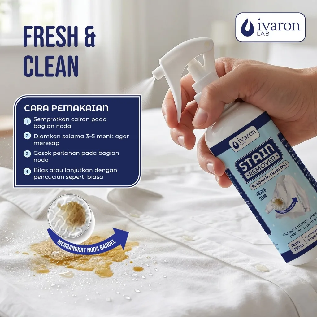 IVARON Stain Remover Pembersih Noda Baju Cair Penghilang Noda Minyak Membandel Pakaian Serbaguna