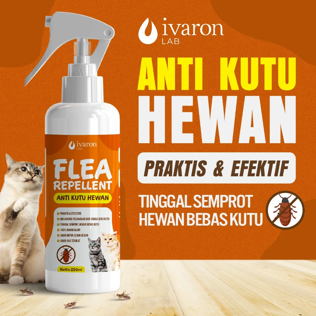 IVARON Paket Obat Kutu Kucing Spray 250ml + Refill 250ml Obat Kutu Hewan Ampuh Aman Jika Terjilat