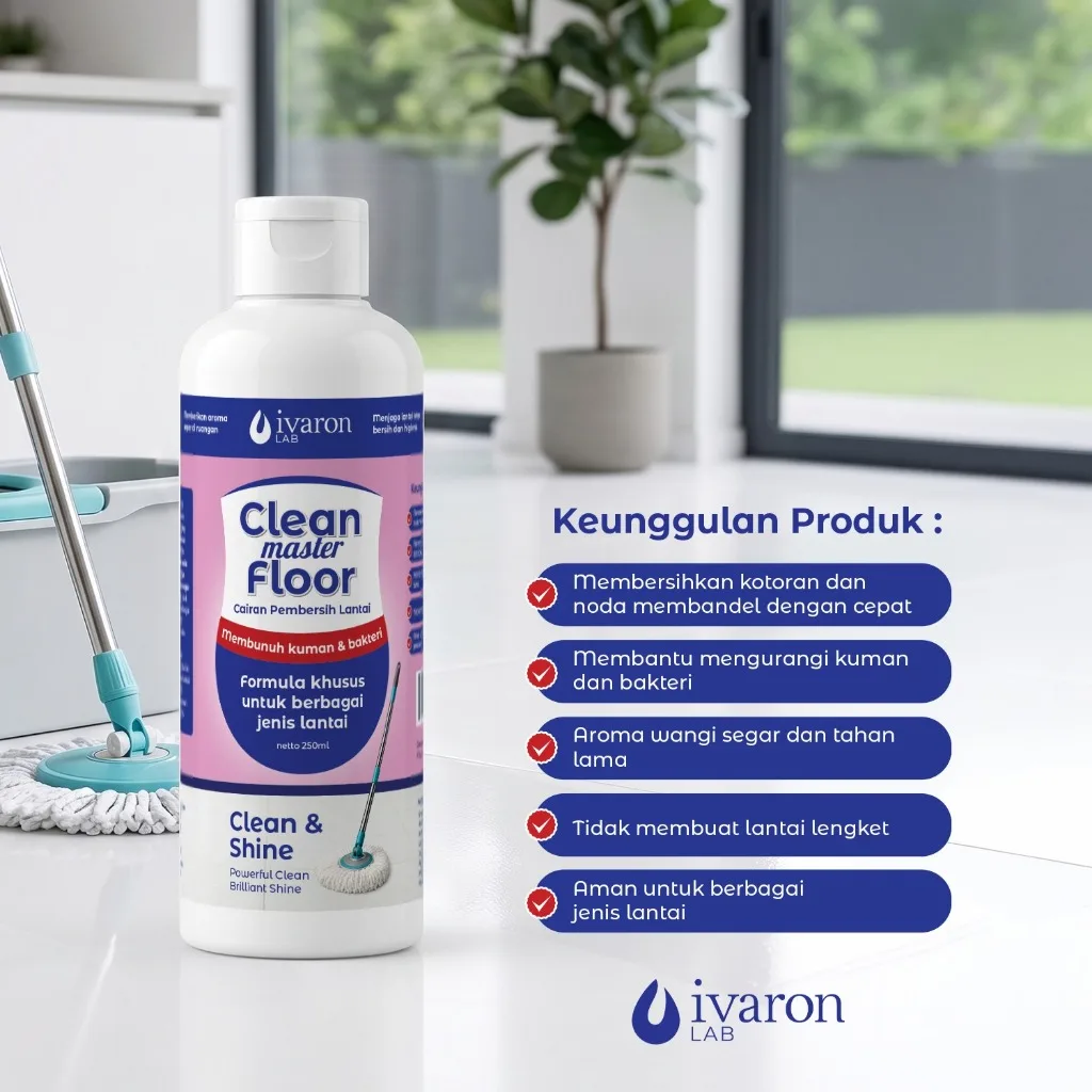 IVARON Clean Master Floor 250ml Cairan Pembersih Lantai Pembunuh Kuman Bakteri Clean Shine