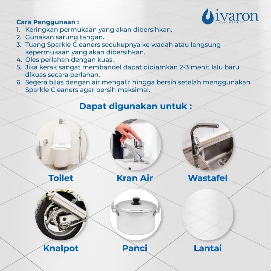 IVARON Pembersih Kerak Kamar Mandi / Cairan Penghilang Noda Toilet & Lantai Membandel - Free Kuas