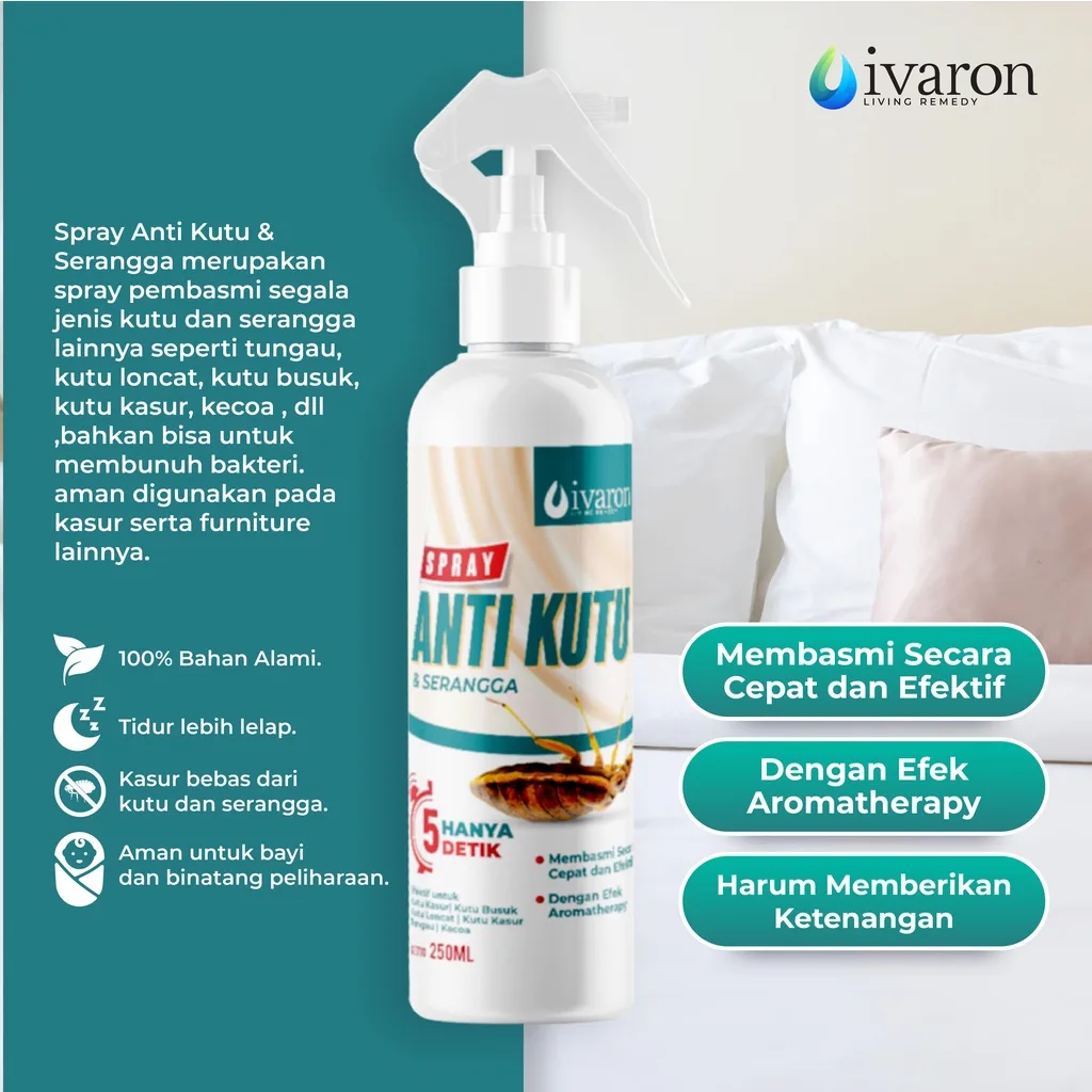 IVARON Pembasmi Kutu Kasur Obat Anti Kutu Semprotan Pembasmi Tungau Obat Kutu Busuk - 250ml