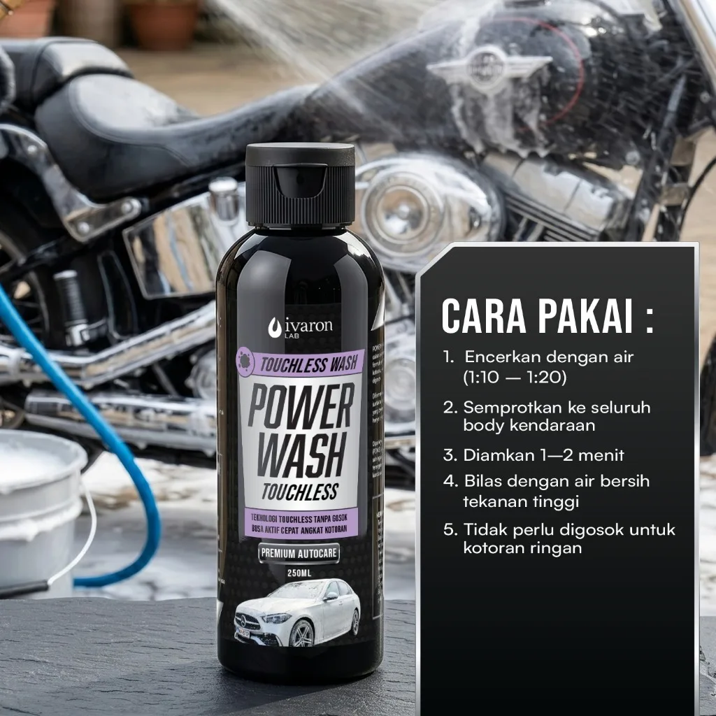 IVARON Shampoo Mobil Motor Touchless 1L Sabun Cuci Tanpa Bilas Power Wash Cairan Pembersih Kendaraan
