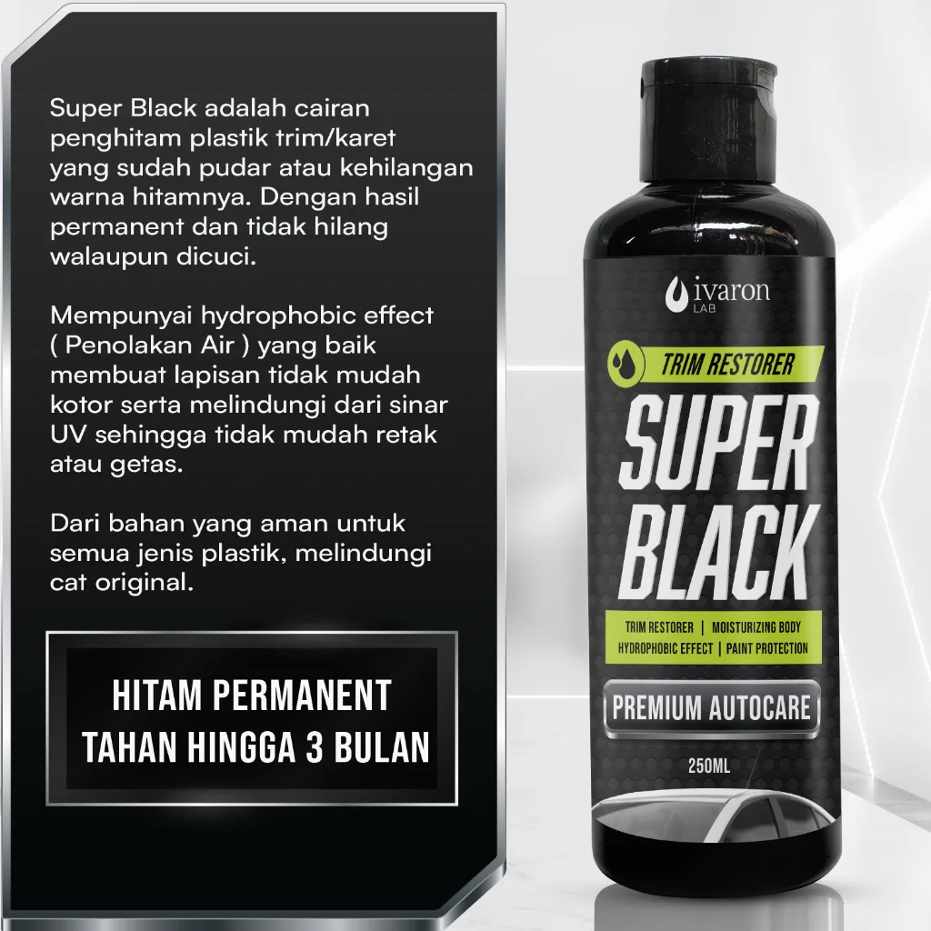 IVARON Paket Penghitam Body Motor Botol 250ml + Refill 250ml Pengkilap Body Kasar Super Black