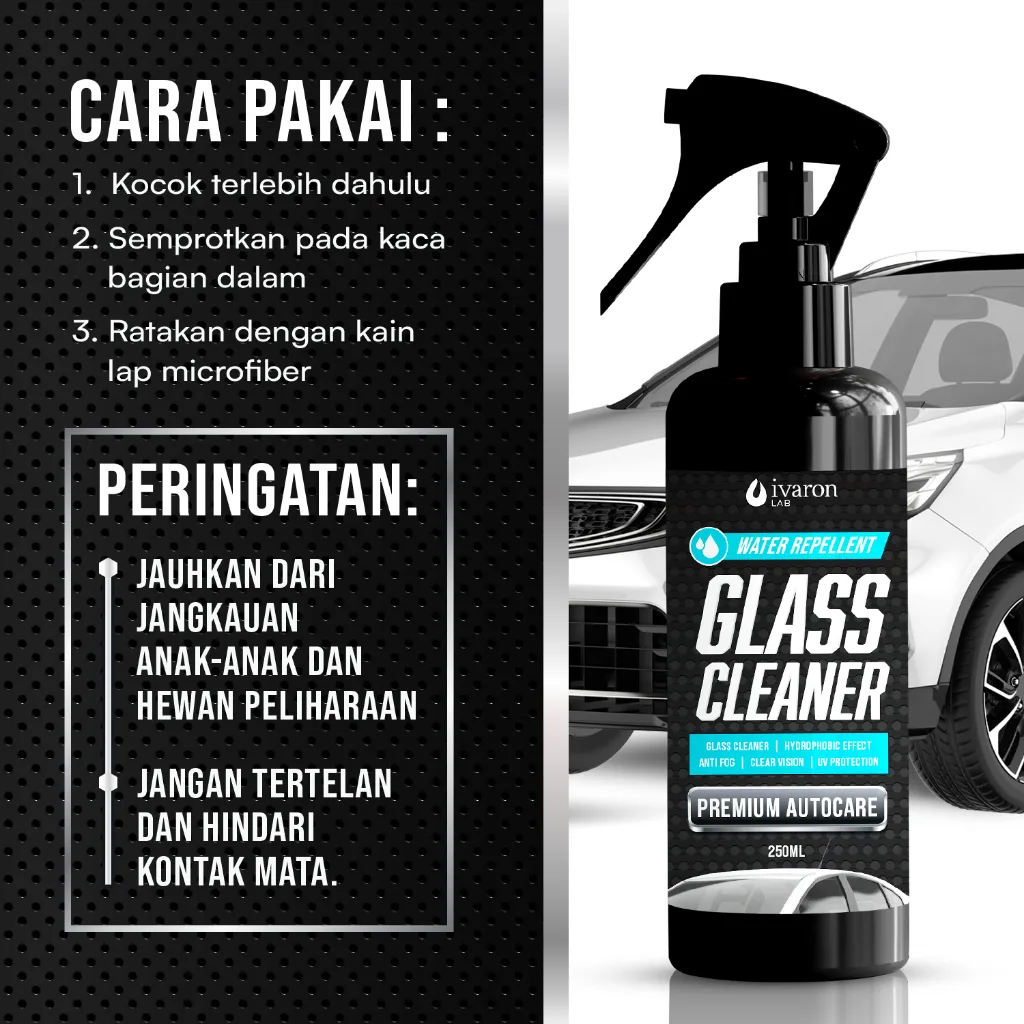 IVARON Glass Cleaner Cairan Pembersih Kaca  Semprotan Anti Jamur & Water Repellent - Spray 250ml
