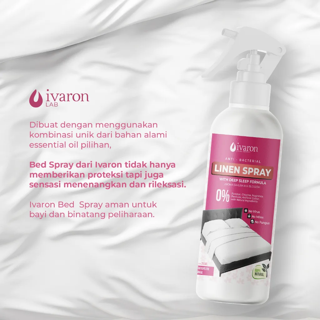 IVARON Linen Spray Sakura Blossom Pengharum Sprei Kasur Anti Bacterial Anti Tungau Deep Sleep 250ml