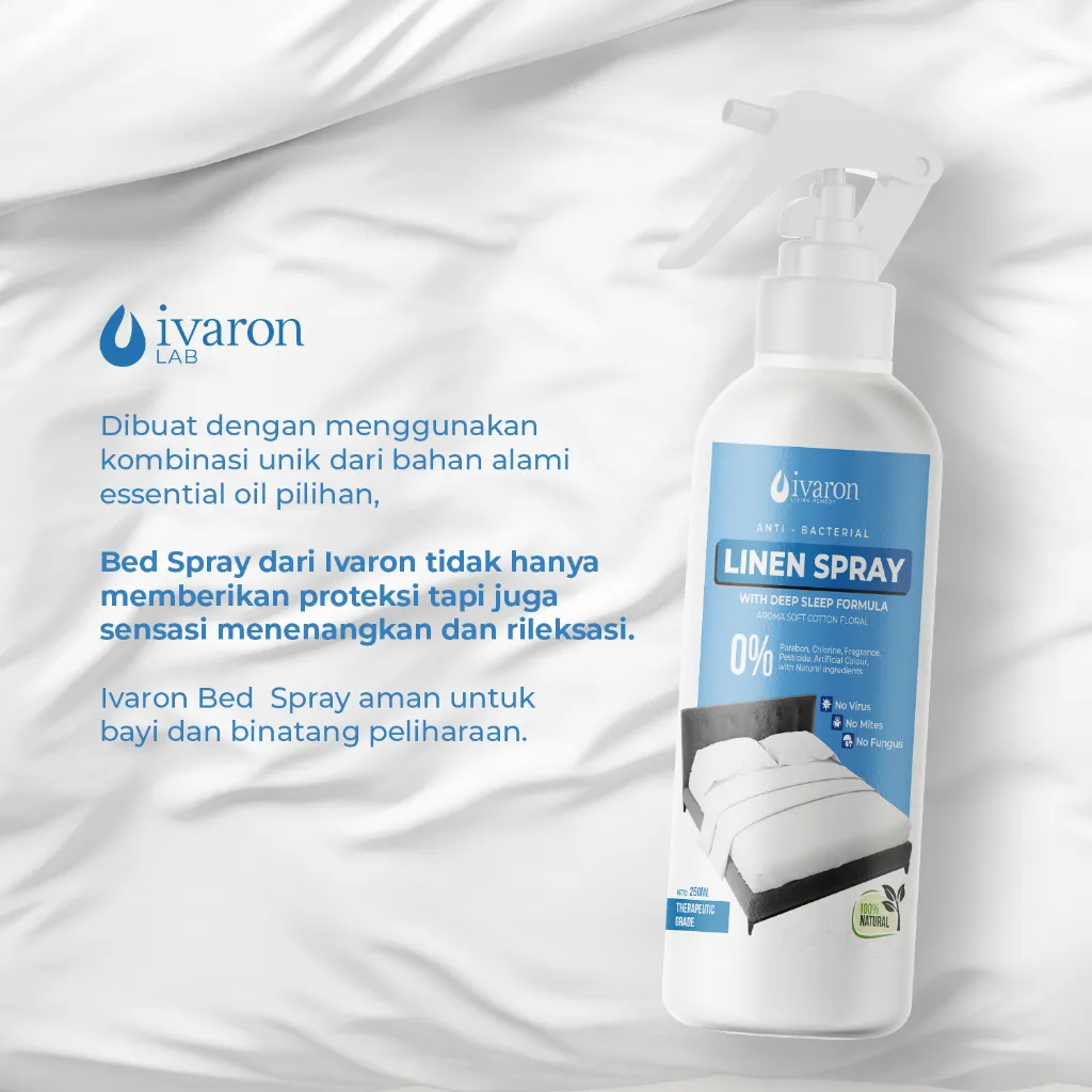 IVARON Linen Spray Anti Bacterial Soft Cotton Floral Pengharum Sprei Kasur Anti Kutu Deep Sleep 250m