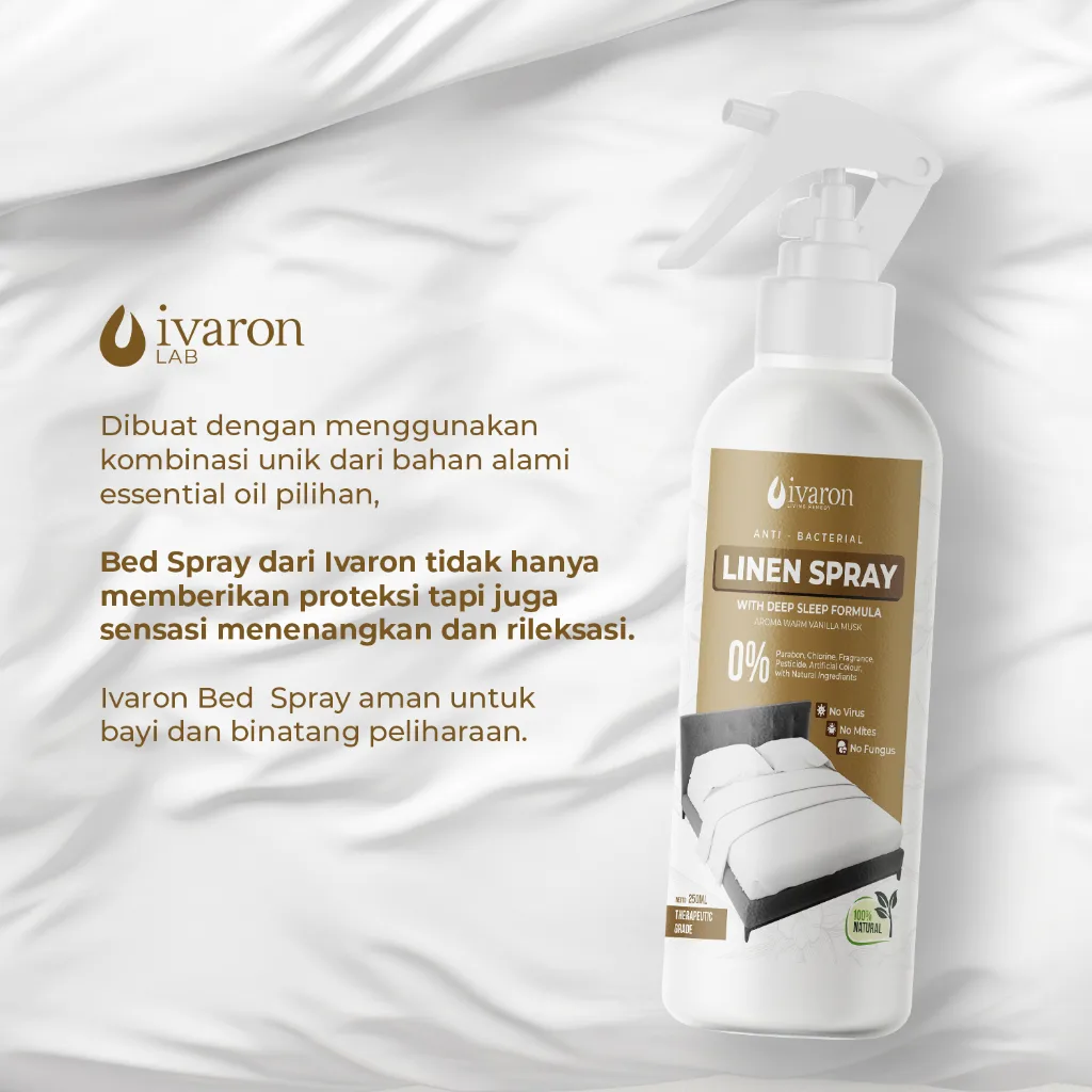 IVARON Linen Spray Warm Vanilla Pengharum Sprei Kasur Anti Bacterial Anti Tungau Deep Sleep 250ml