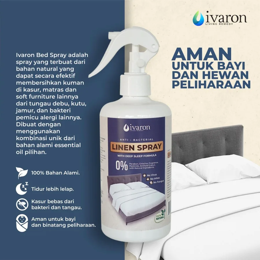 IVARON Linen Spray Kasur Disinfektan Anti Kutu dan Tungau Parfum Kasur Aromatheraphy Essential Oil