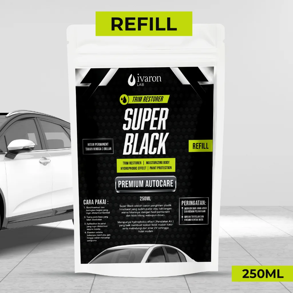 IVARON Paket Penghitam Body Motor Botol 250ml + Refill 250ml Pengkilap Body Kasar Super Black