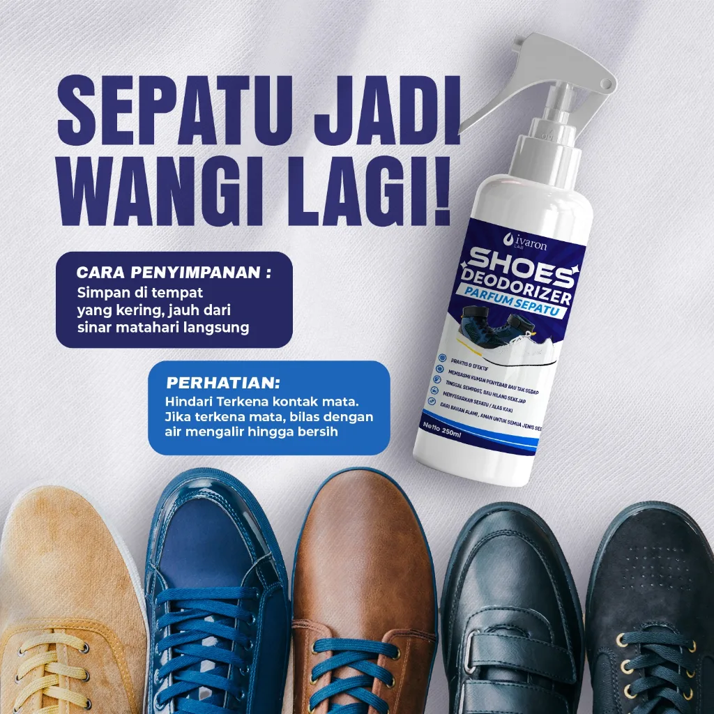 IVARON Parfum Sepatu Shoes Deodorizer Anti Bau Dan Bakteri Penghilang Kaki Pewangi Sepatu Foot Spray