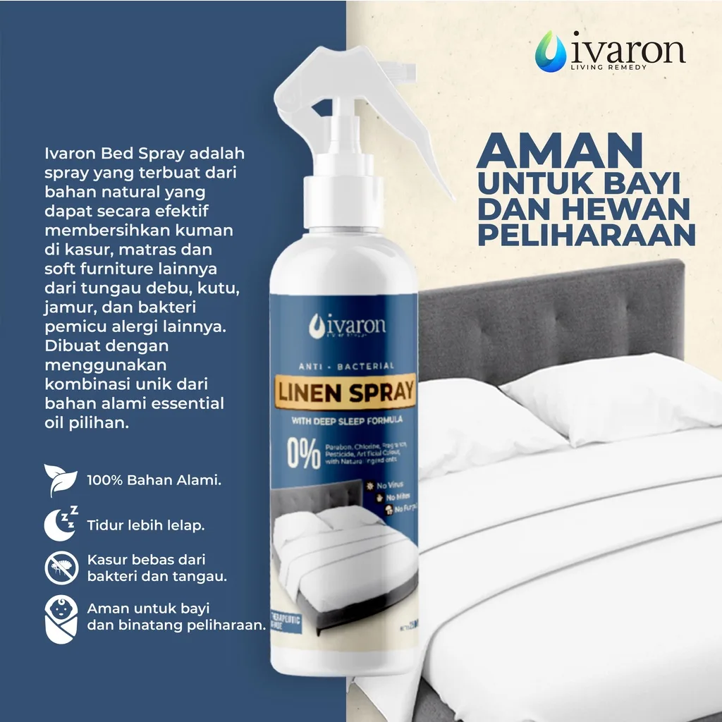 IVARON Bed Linen Spray Parfum Kasur Dan Bantal Anti Bacterial Tidur Pulas Deep Sleep Aromatherapy