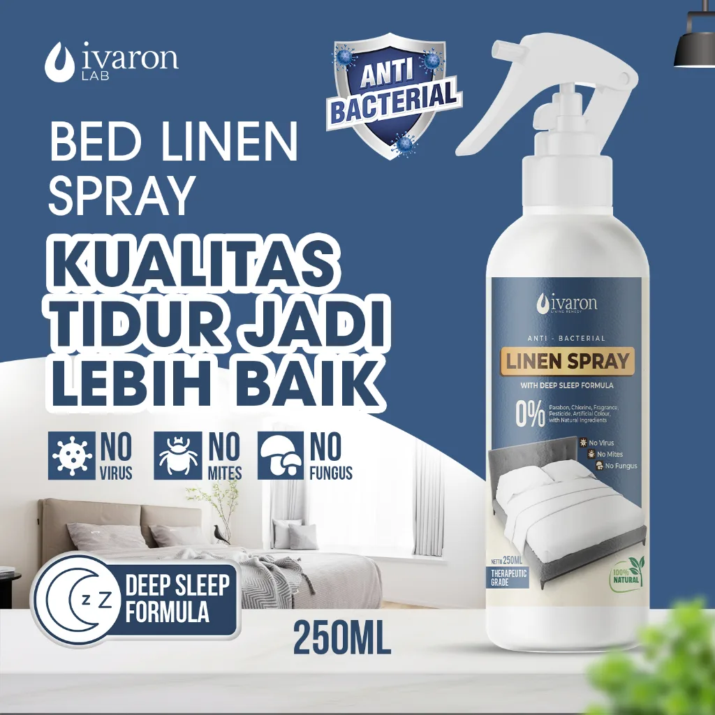 IVARON Paket Linen Spray Anti Bacterial Spray 250ml + Refill 250ml Parfum Kasur dan Bantal Spray