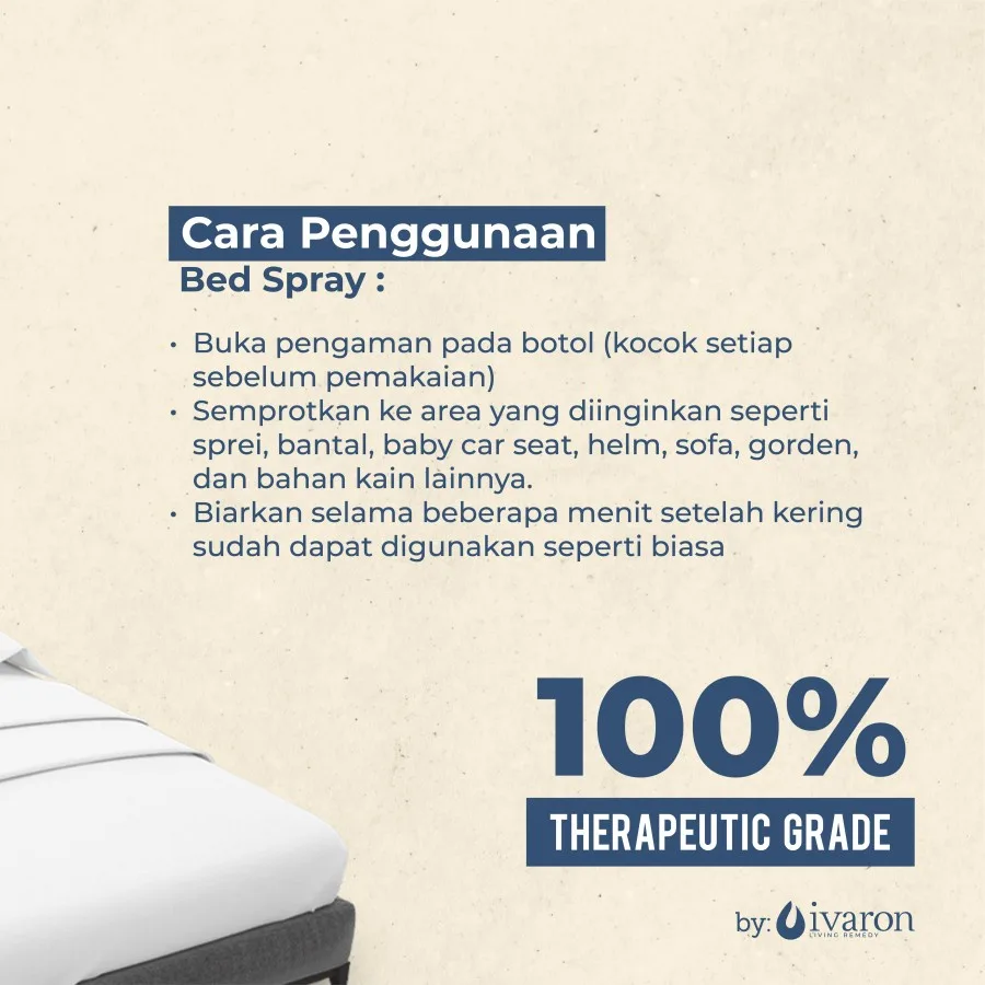IVARON Linen Spray Kasur Disinfektan Anti Kutu dan Tungau Parfum Kasur Aromatheraphy Essential Oil