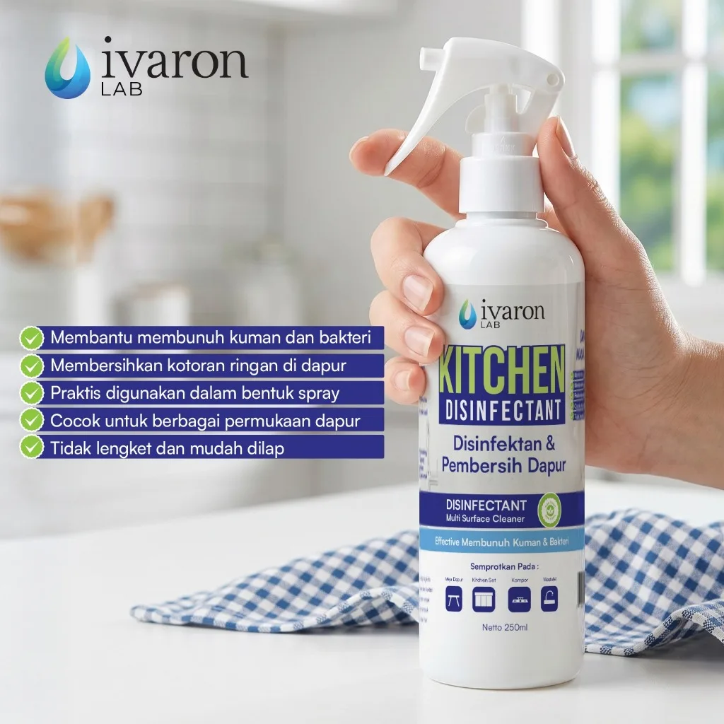 IVARON Kitchen Disinfectant 250ml Pembersih Dapur Anti Kuman Bakteri Ampuh Angkat Minyak Serbaguna