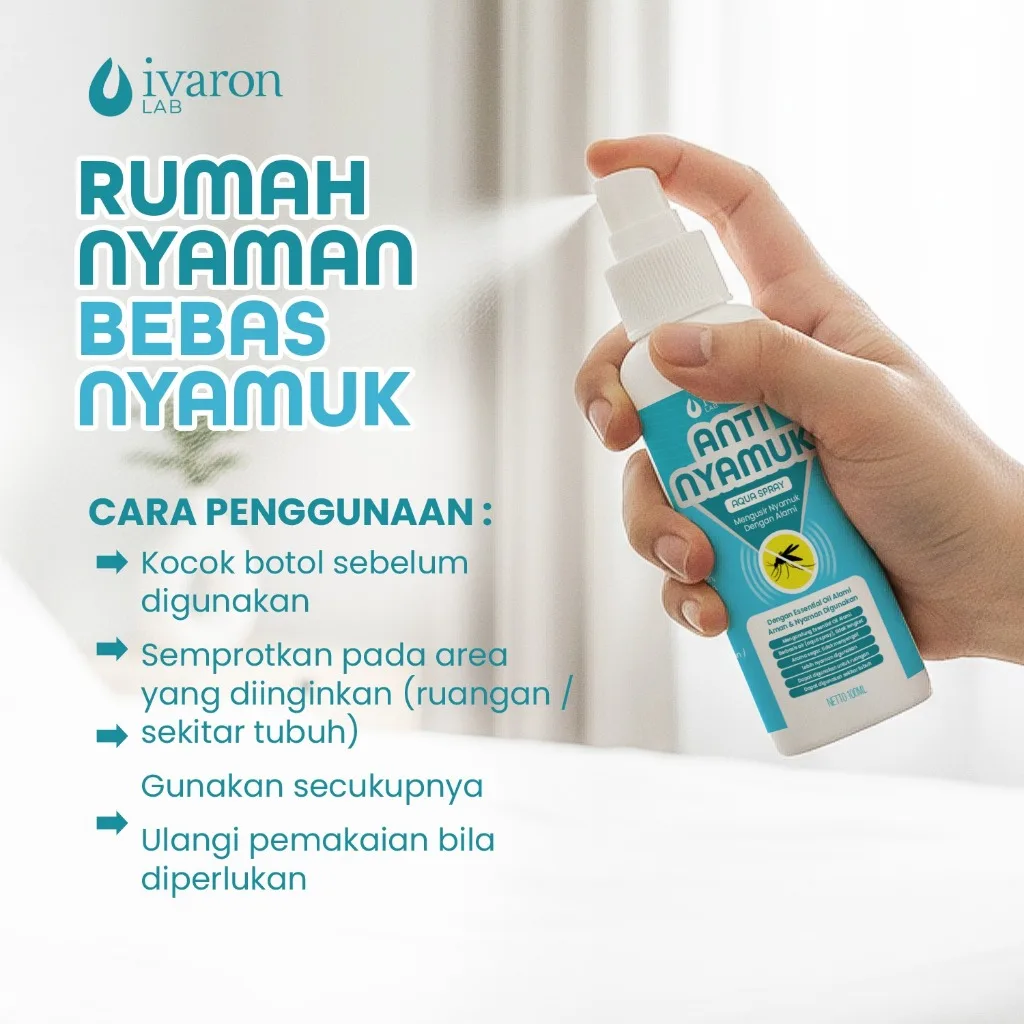 IVARON Anti Nyamuk 100ml Aqua Spray Pengusir Nyamuk Dengan Alami Aman untuk Rumah & Kamar Tidur