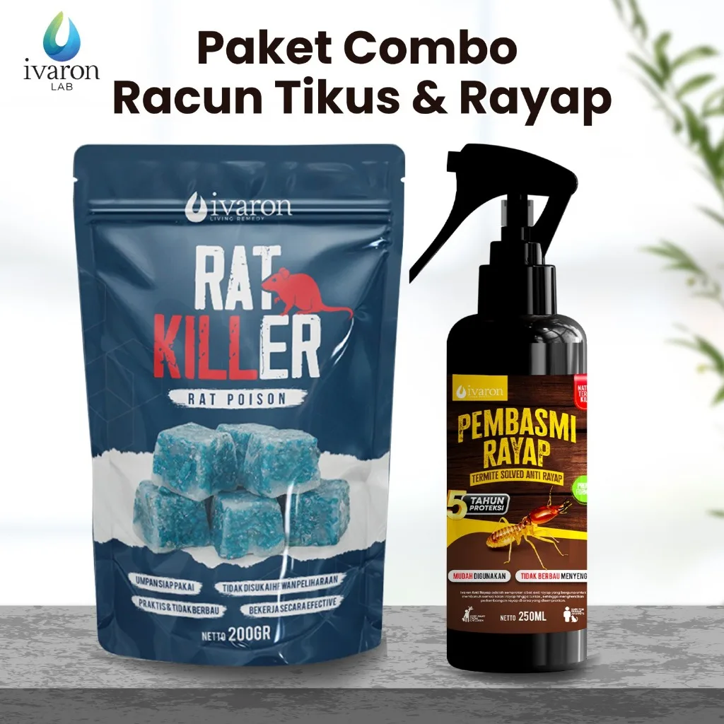 IVARON Paket 2 Pembasmi Rayap 250ml & Rat Killer Racun Tikus Mati Kering 200gr Basmi Hama