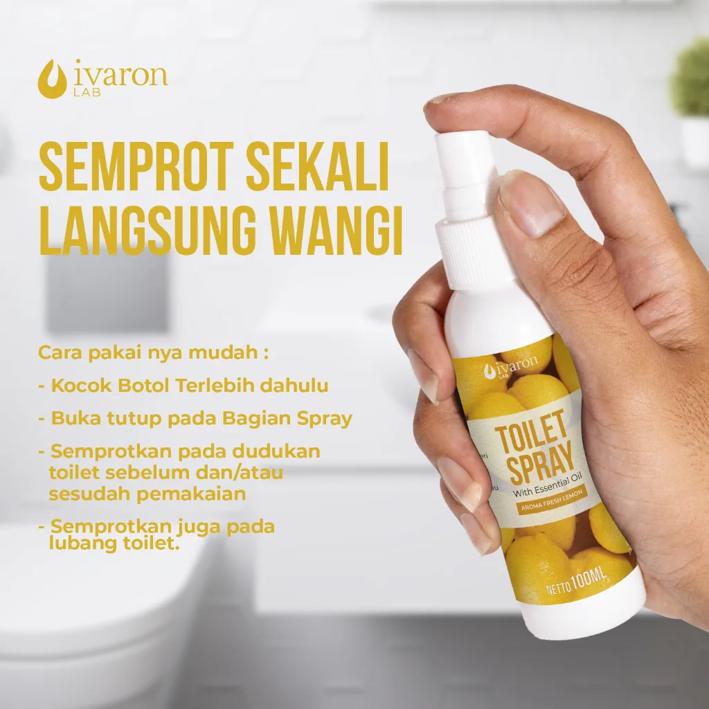 IVARON Toilet Spray Fresh Lemon Penghilang Bau Toilet Sanitizer Natural Essential Oil 100ml