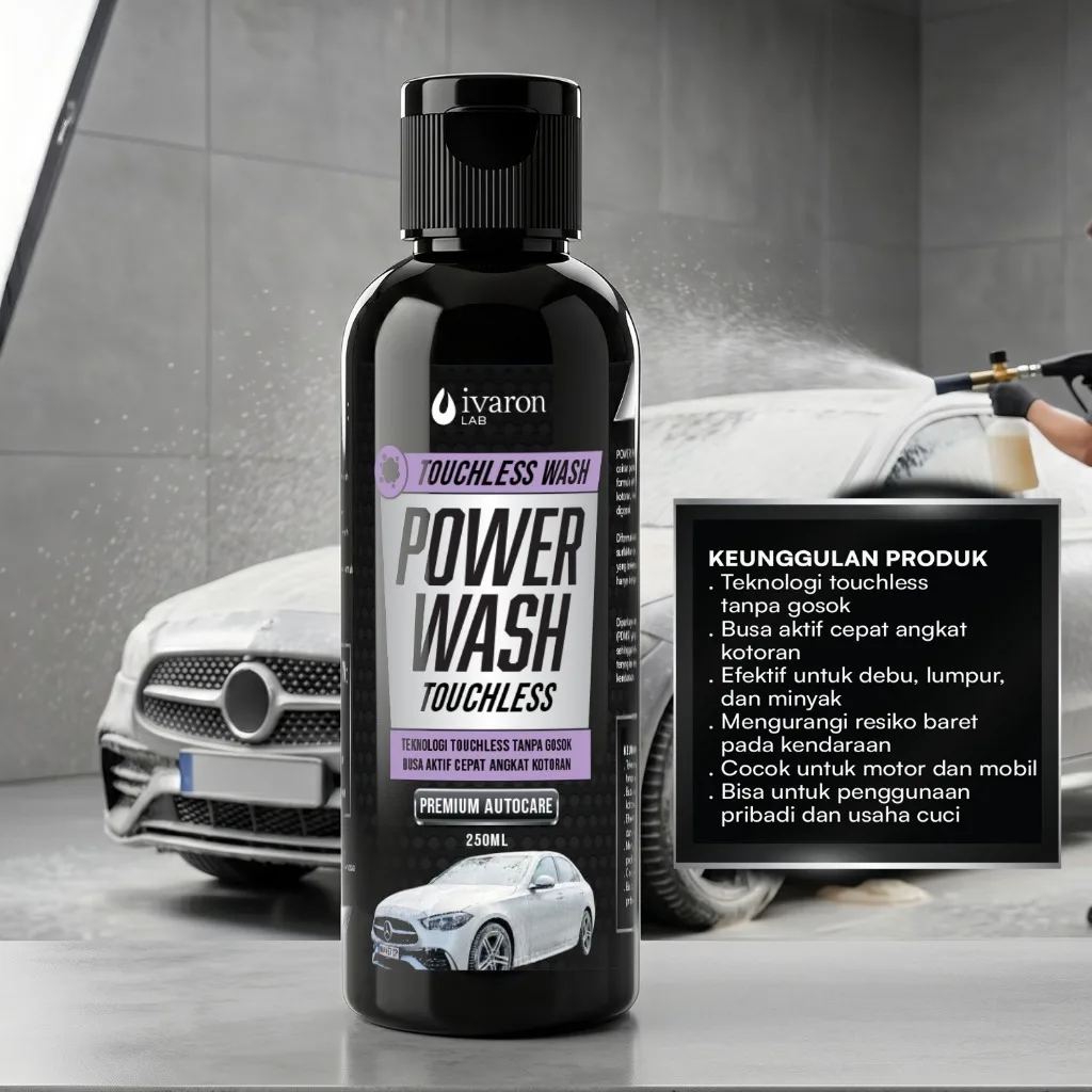 IVARON Shampoo Mobil Motor Touchless 1L Sabun Cuci Tanpa Bilas Power Wash Cairan Pembersih Kendaraan