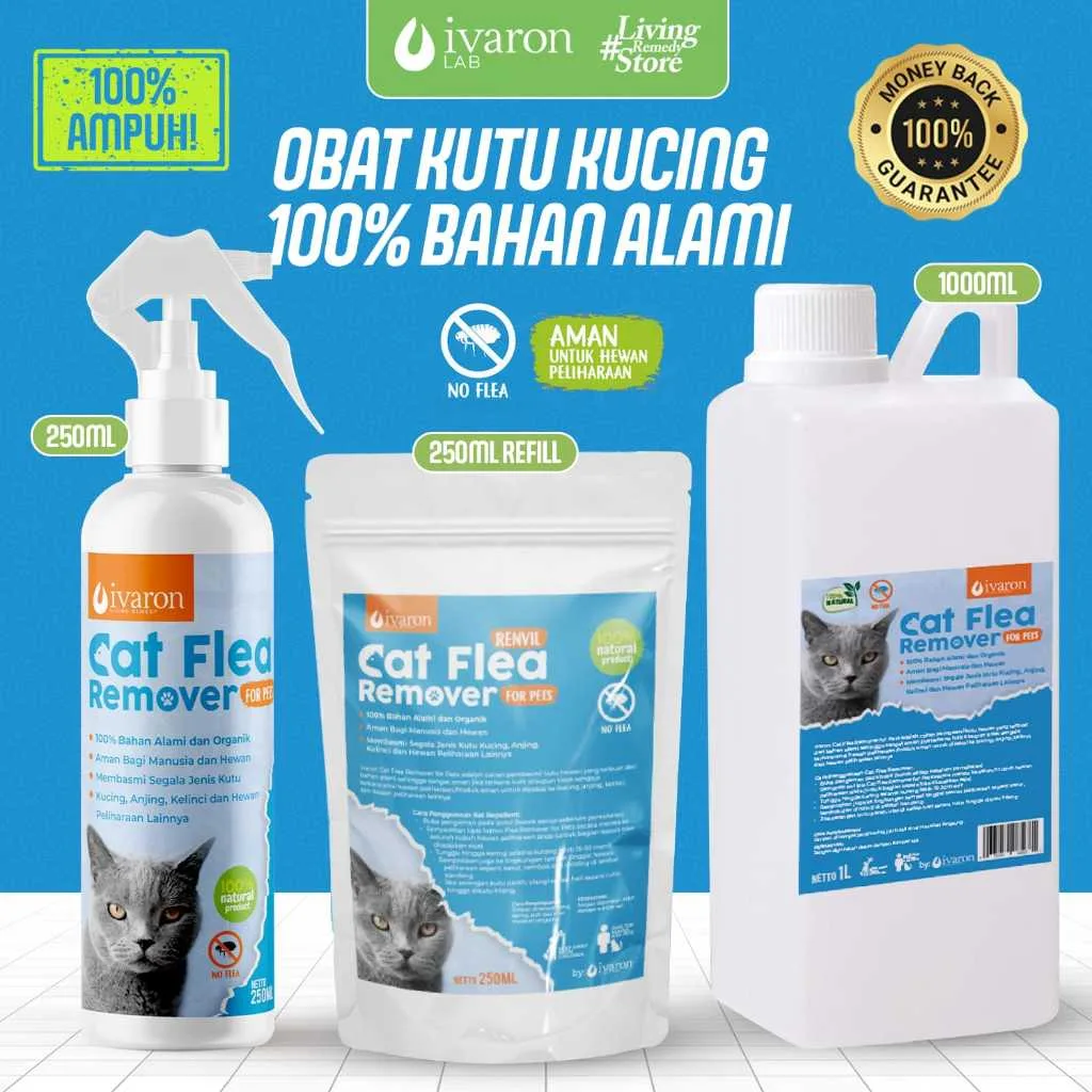 IVARON Obat Kutu Kucing Spray Flea Remover Pembasmi Kutu Hewan Aman Jika Terjilat 250ml