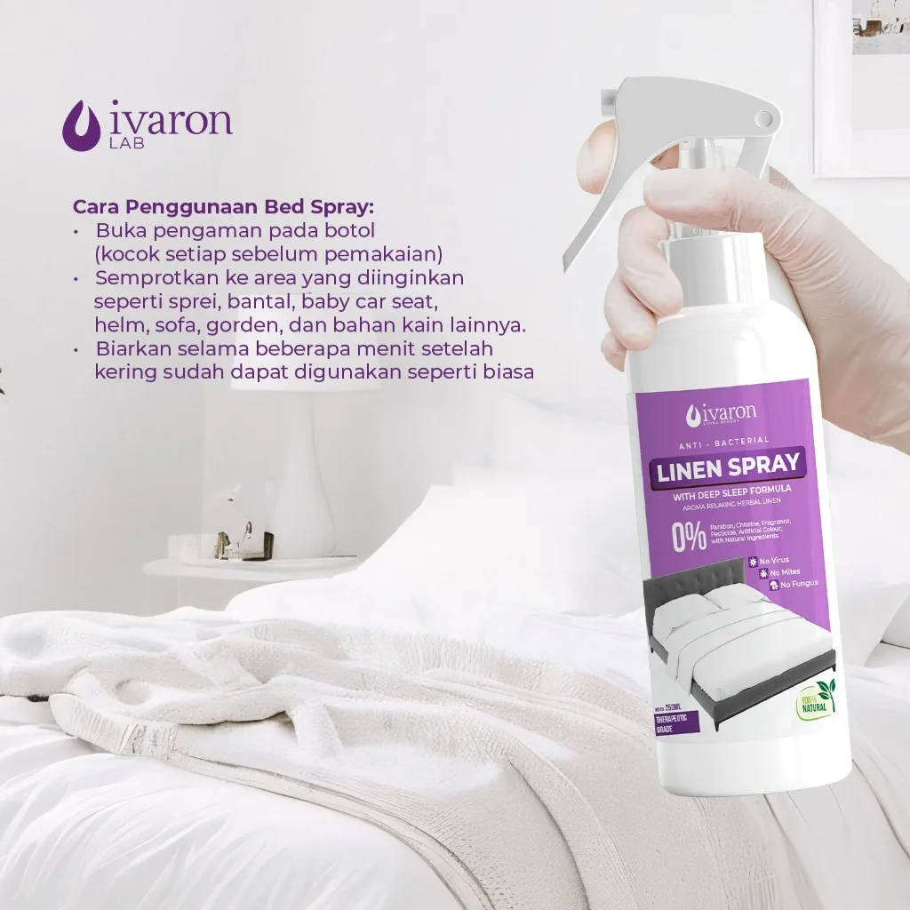 IVARON Linen Spray Anti Bacterial Relaxing Herbal Pengharum Sprei Kasur Anti Kutu Deep Sleep 250ml