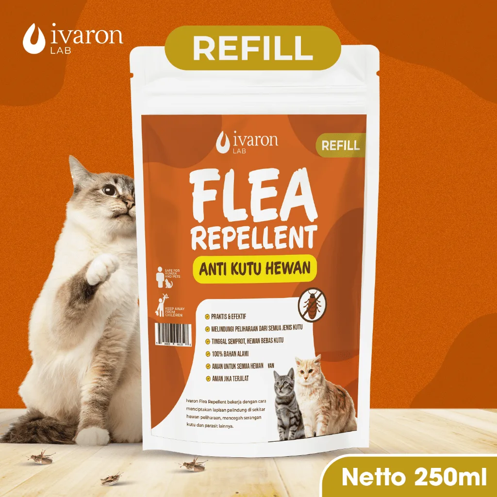 IVARON Paket Obat Kutu Kucing Spray 250ml + Refill 250ml Obat Kutu Hewan Ampuh Aman Jika Terjilat
