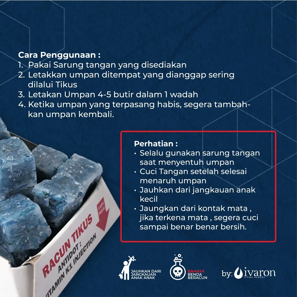 IVARON Racun Tikus Obat Pembasmi Rat Killer Mati Ditempat Umpan Kering Anti Hama Kebun & Rumah