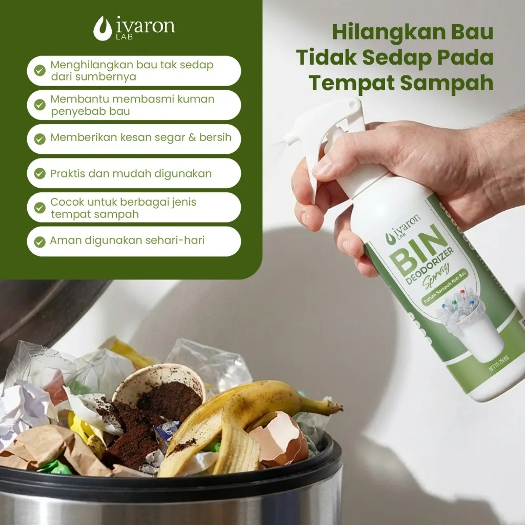 IVARON Parfume Sampah Bin Spray Anti Bau 250ml Bin Deodorizer Spray Parfum Penghilang Bau Tempat Sampah Dapur