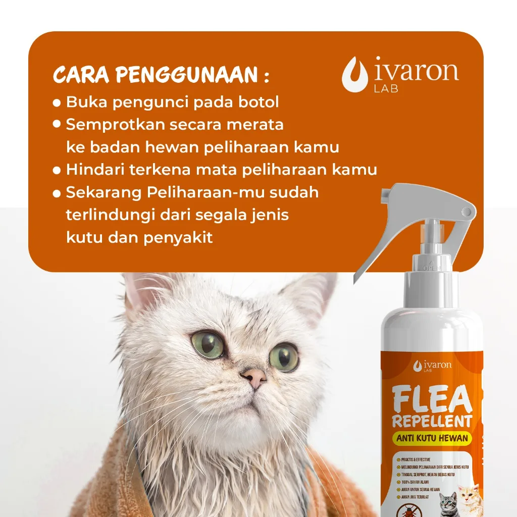 IVARON Paket Obat Kutu Kucing Spray 250ml + Refill 250ml Obat Kutu Hewan Ampuh Aman Jika Terjilat