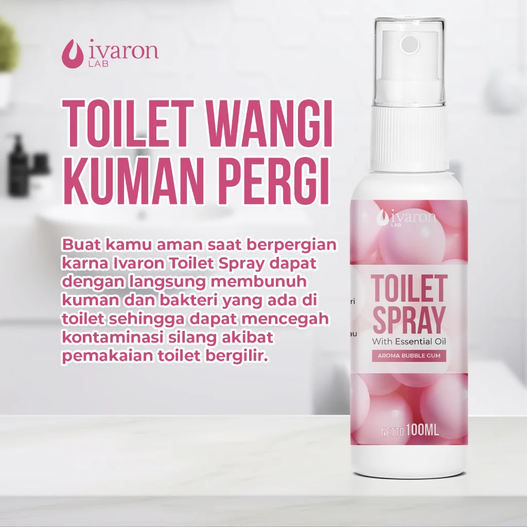 IVARON Toilet Spray Bubble Gum Penghilang Bau Toilet Kamar Mandi Anti Bakteri Wangi Tahan Lama 100ml