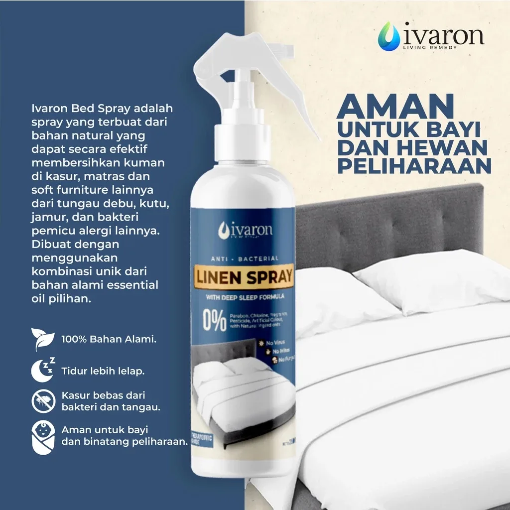 IVARON Paket 6 Bed Linen Spray & Anti Kutu Spray Pembasmi Kutu Kasur Aromatherapy Relaksasi Sleeping