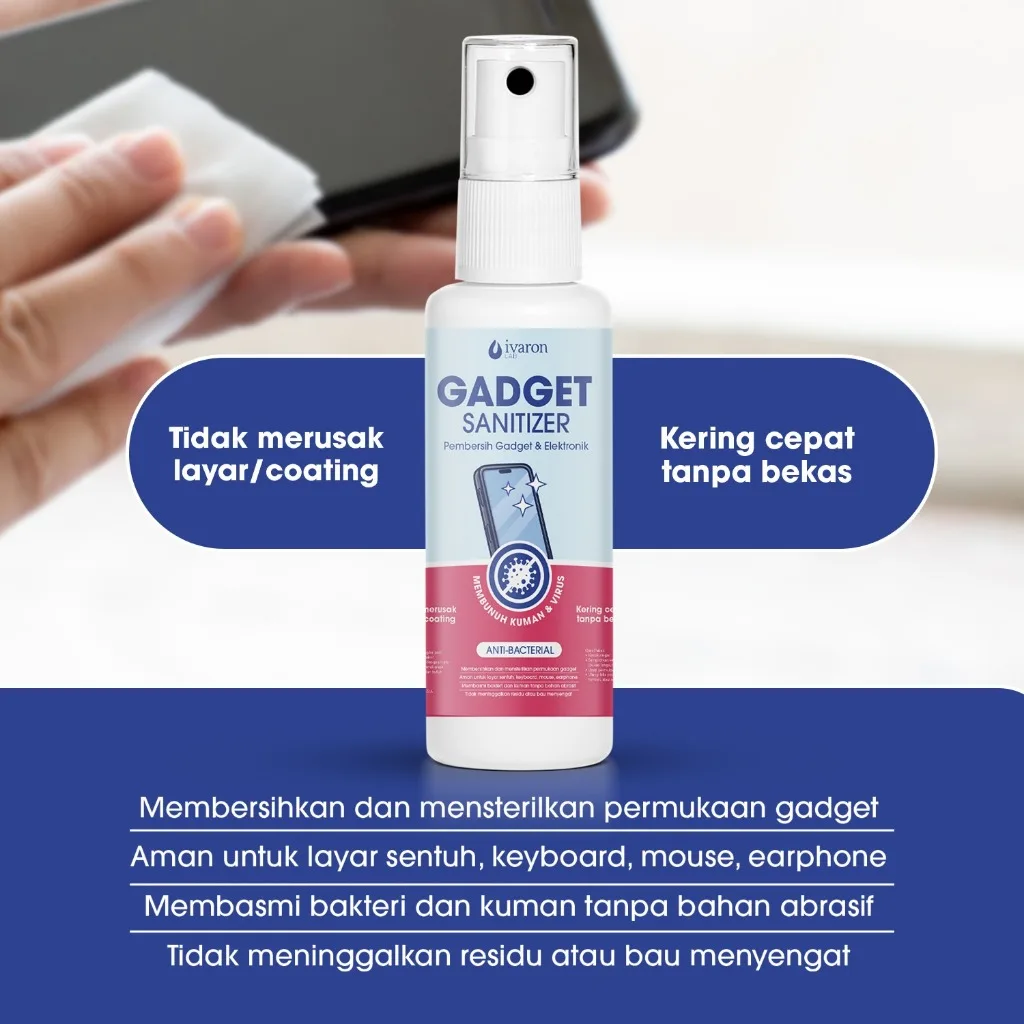 IVARON Gadget Sanitizer Pembersih Gadget Elektronik Anti Bakteri Aman Untuk Layar 100ml