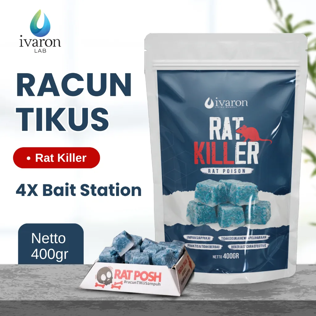 IVARON Racun Tikus Mati Kering 400gr Rat killer Pembasmi Tikus Free 4 Pcs Wadah & Sarung Tangan