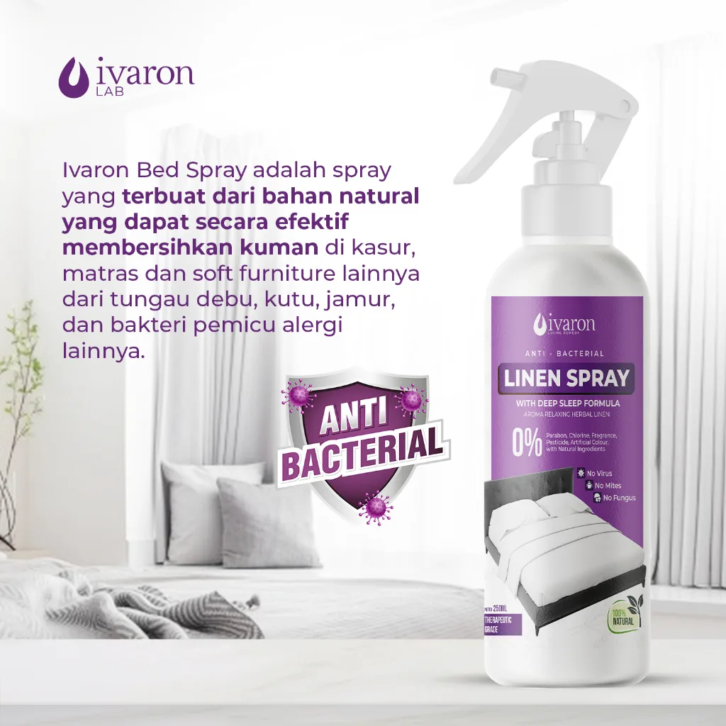 IVARON Linen Spray Anti Bacterial Relaxing Herbal Pengharum Sprei Kasur Anti Kutu Deep Sleep 250ml